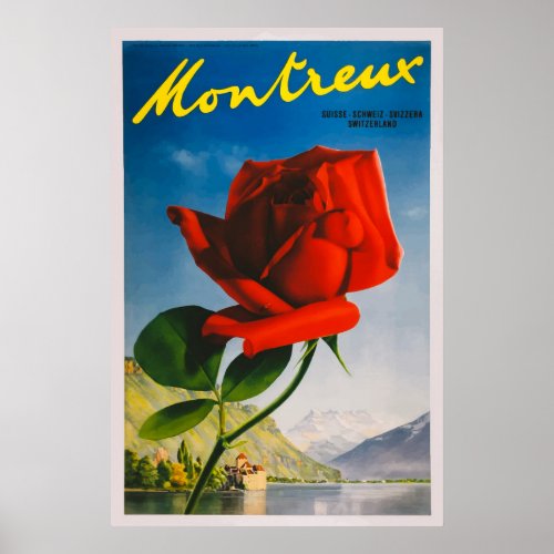 Montreux Switzerland Vintage Travel Poster