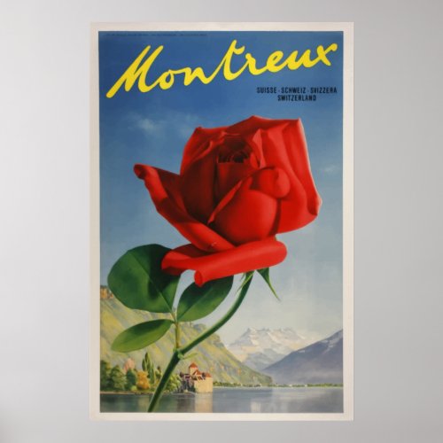 Montreux Switzerland Vintage Travel Poster