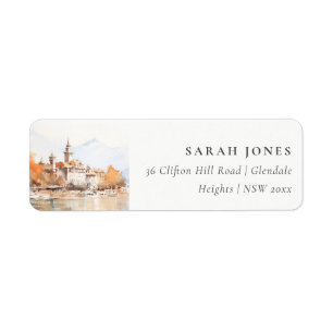 Montreux Switzerland Watercolor Landscape Address Label