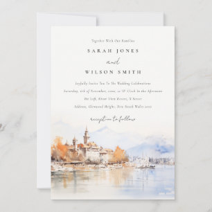 Montreux Switzerland Watercolor Landscape Wedding Invitation