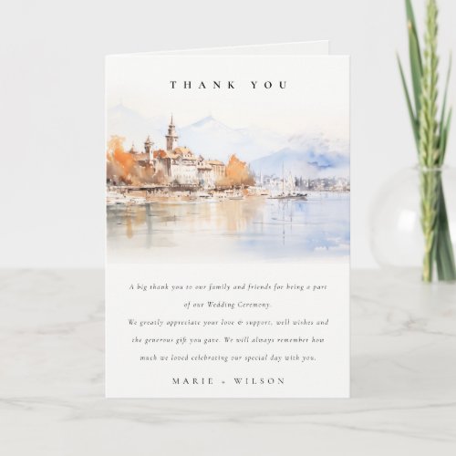 Montreux Switzerland Watercolor Landscape Wedding Letterpress Thank You Card