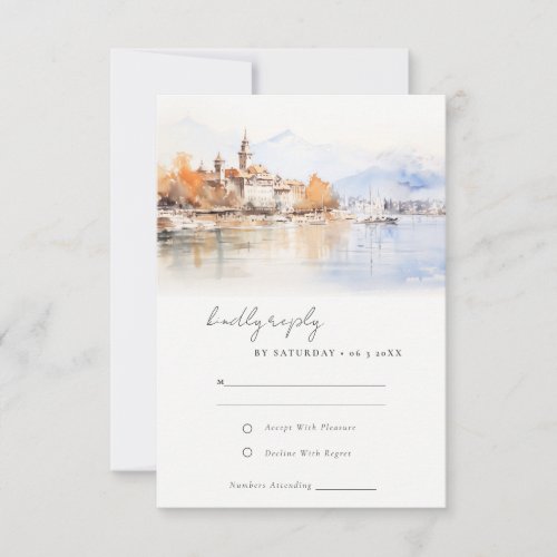 Montreux Switzerland Watercolor Landscape Wedding RSVP Card