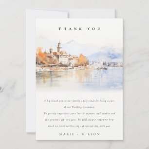 Montreux Switzerland Watercolor Landscape Wedding Thank You Card