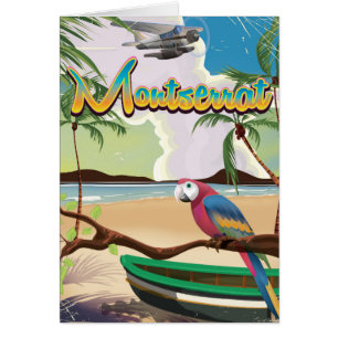 Montserrat island retro travel poster cards