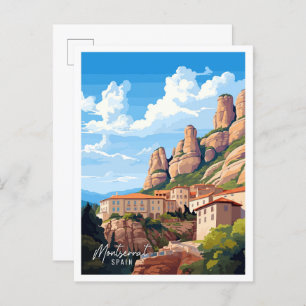 Montserrat Spain Art vintage travel illustration Postcard
