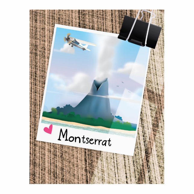 Montserrat Volcano vacation poster. Cutout (Front)