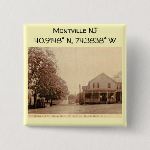Montville NJ Map Coordinates Vintage Style Button