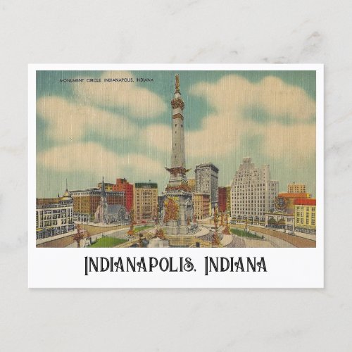 Monument Circle Indianapolis Indiana Vintage Postcard