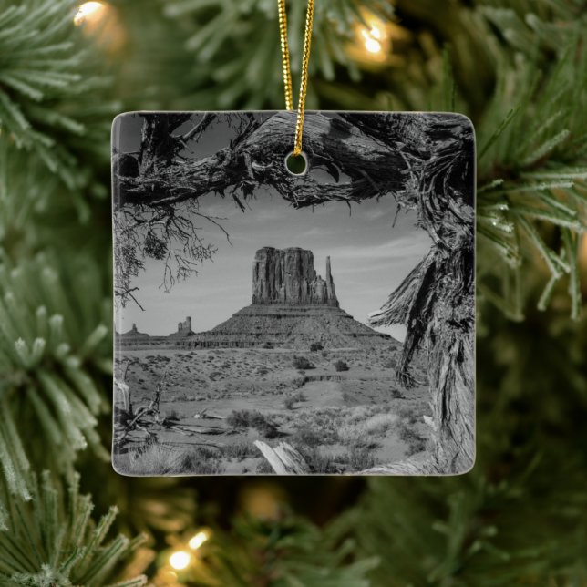 Monument Valley Black and White Ceramic Ornament (Tree)
