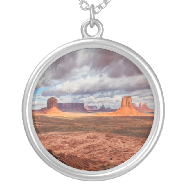 Monument valley landscape, AZ Silver Plated Necklace (Front)