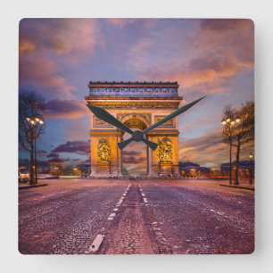 Monuments   Arc de Triomphe, Paris France Square Wall Clock