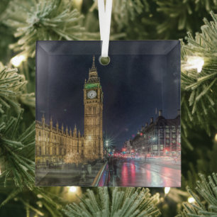 Monuments Big Ben at Night Glass Ornament