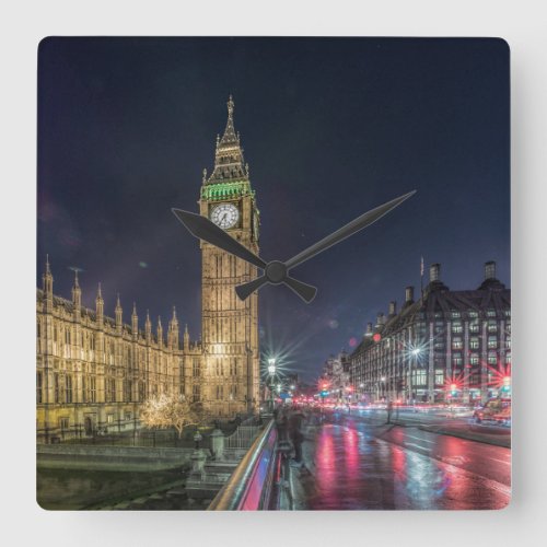 Monuments  Big Ben at Night Square Wall Clock