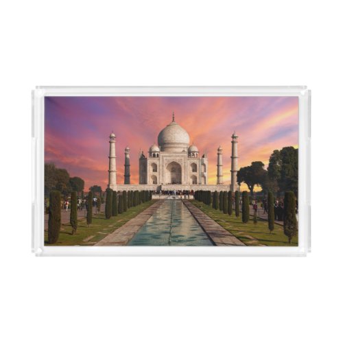 Monuments  Colorful View of the Taj Mahal Acrylic Tray