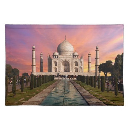 Monuments  Colorful View of the Taj Mahal Cloth Placemat