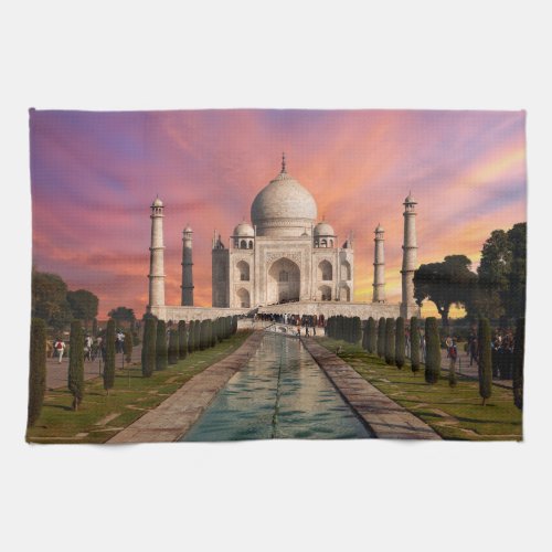 Monuments  Colorful View of the Taj Mahal Kitchen Towel