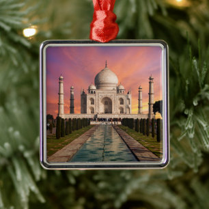 Monuments Colorful View of the Taj Mahal Metal Ornament