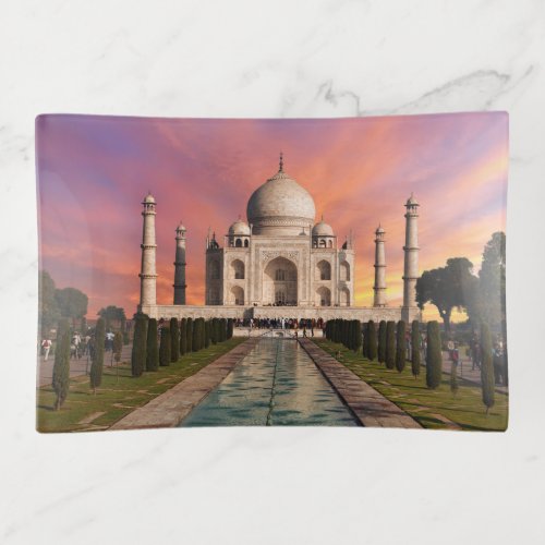 Monuments  Colorful View of the Taj Mahal Trinket Tray