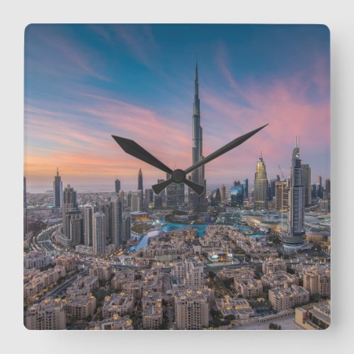 Monuments  Dubai Cityscape Square Wall Clock