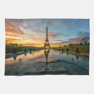 Monuments   Eiffel Tower Sunrise Kitchen Towel