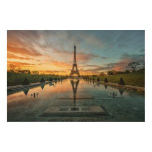 Monuments Eiffel Tower Sunrise Wood Wall Art