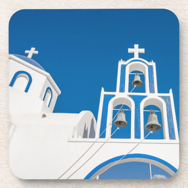 Monuments | Greek Blue Dome Church Beverage Coaster (Front)