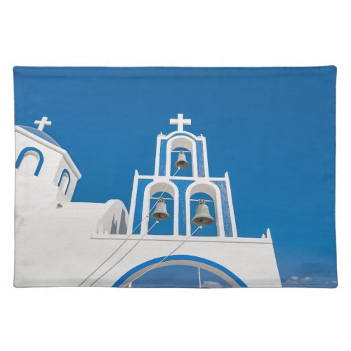 Monuments  Greek Blue Dome Church Cloth Placemat