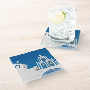 Monuments Greek Blue Dome Church Glass Coaster