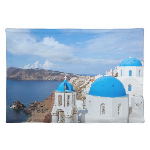 Monuments  Greek Blue Domed Churches Cloth Placemat