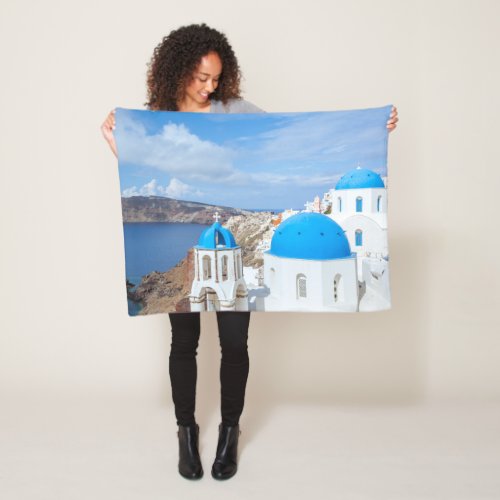 Monuments  Greek Blue Domed Churches Fleece Blanket