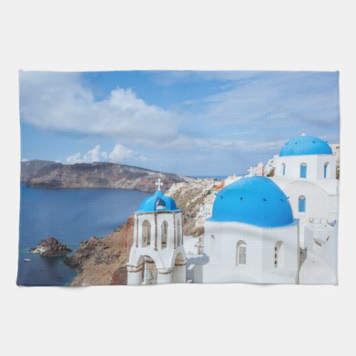 Monuments  Greek Blue Domed Churches Kitchen Towel