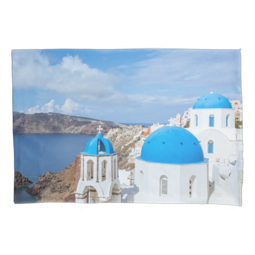 Monuments  Greek Blue Domed Churches Pillow Case
