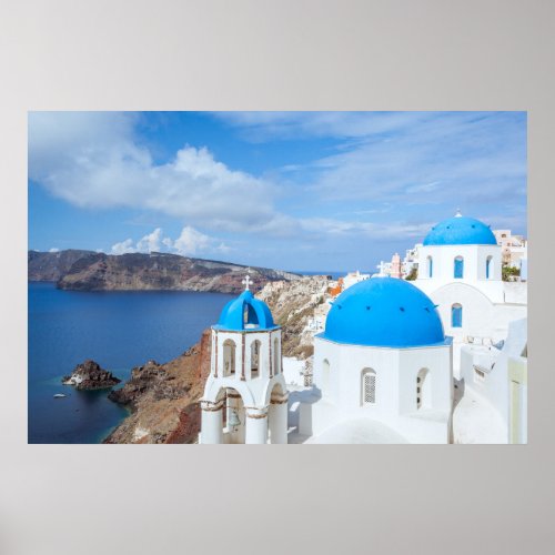 Monuments  Greek Blue Domed Churches Poster