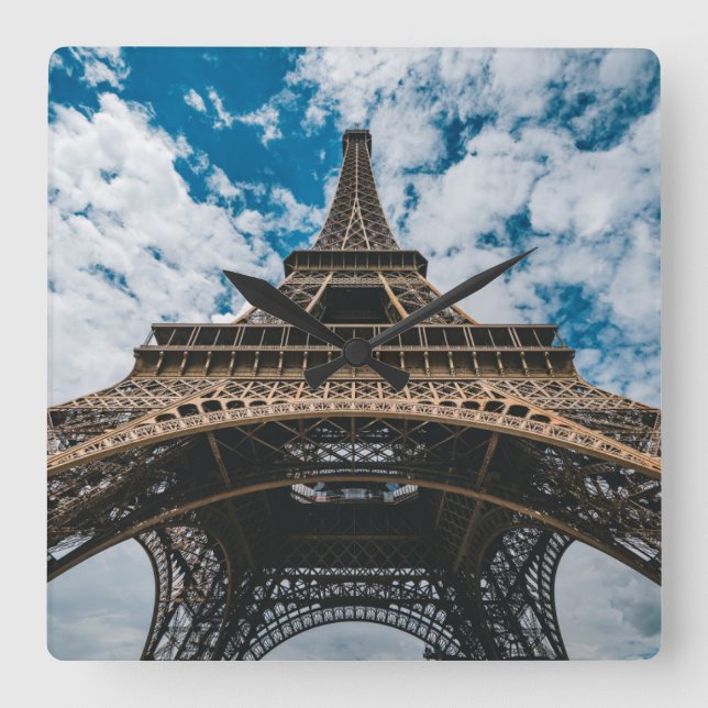 Monuments | Looking Up at the Eiffel Tower Square Wall Clock (Front)