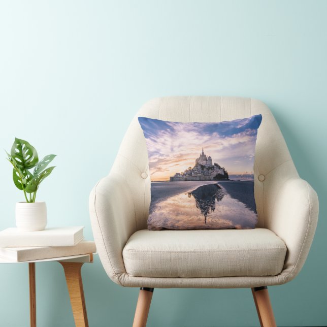 Monuments | Mont Saint-Michel, Normandy France Throw Pillow (Chair)