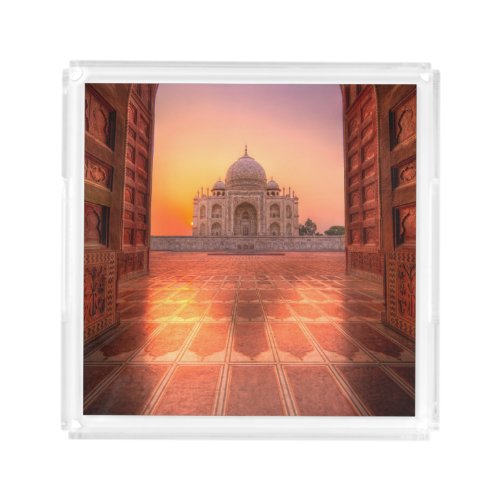 Monuments  Taj Mahal India at Sunset Acrylic Tray