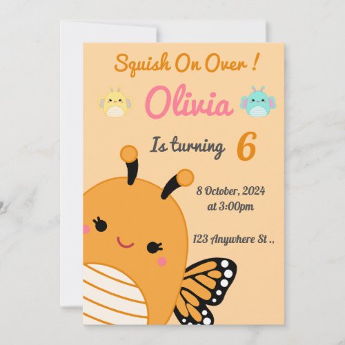 Mony The Butterfly Squishmallow Toy Birthday Invitation