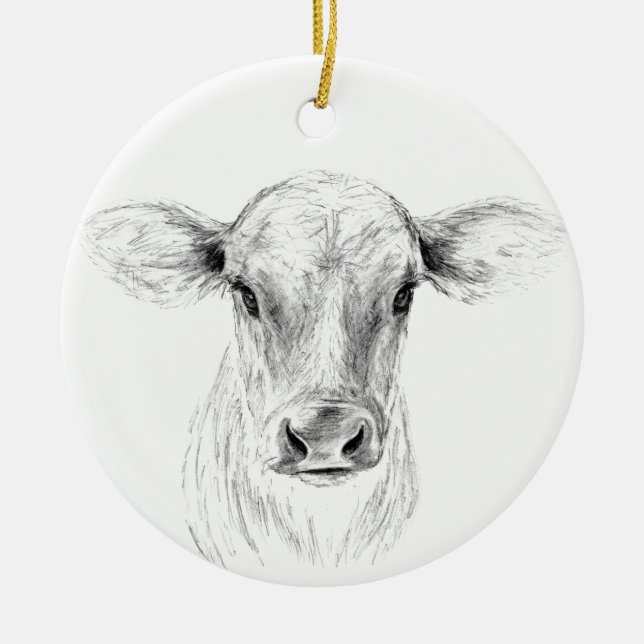 Moo A Young Jersey Cow Ceramic Ornament (Front)