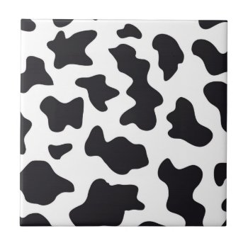 Moo Black And White Dairy Cow Pattern Print Gifts Tile by PrettyPatternsGifts at Zazzle