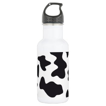 Moo Black And White Dairy Cow Pattern Print Stainless Steel Water Bottle by PrettyPatternsGifts at Zazzle