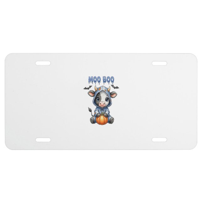 Moo Boo Halloween Cow License Plate (Front)