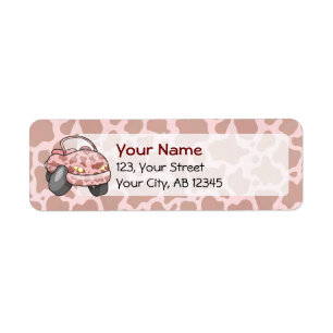 Moo Car Cartoon car with pink cow pattern. Custom Label