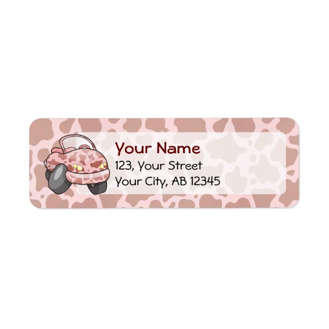 Moo Car Cartoon car with pink cow pattern. Custom Label (Front)