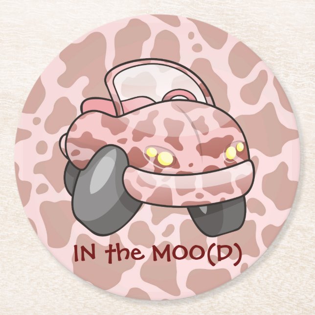 Moo Car Round Paper Coaster (Front)