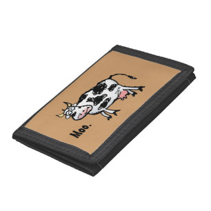 Moo Cartoon Cow on Tan Background Wallet