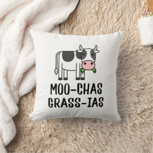 Moo-chas Grass-ias, Muchas Gracias gifts Calf Cow Throw Pillow
