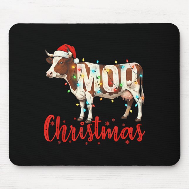 Moo Christmas Funny Cow Lovers Cattle Famer Farmin Mouse Pad (Front)