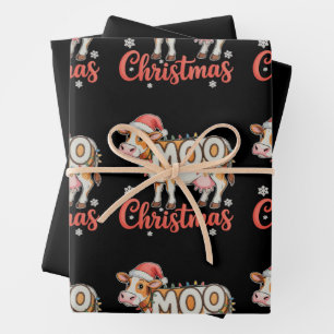 MOO Christmas Xmas Lights Cow Famer Farming Wrapping Paper Sheets