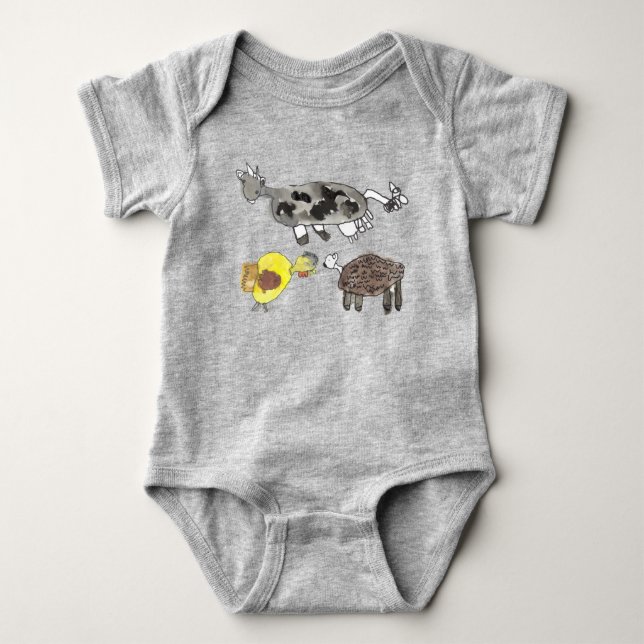 Moo, cluck, baa. Cute animal design for kids. Baby Bodysuit (Front)