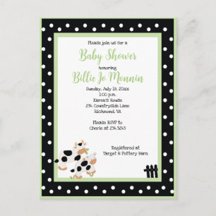 Moo Cow Black white Green Baby Shower Invitation